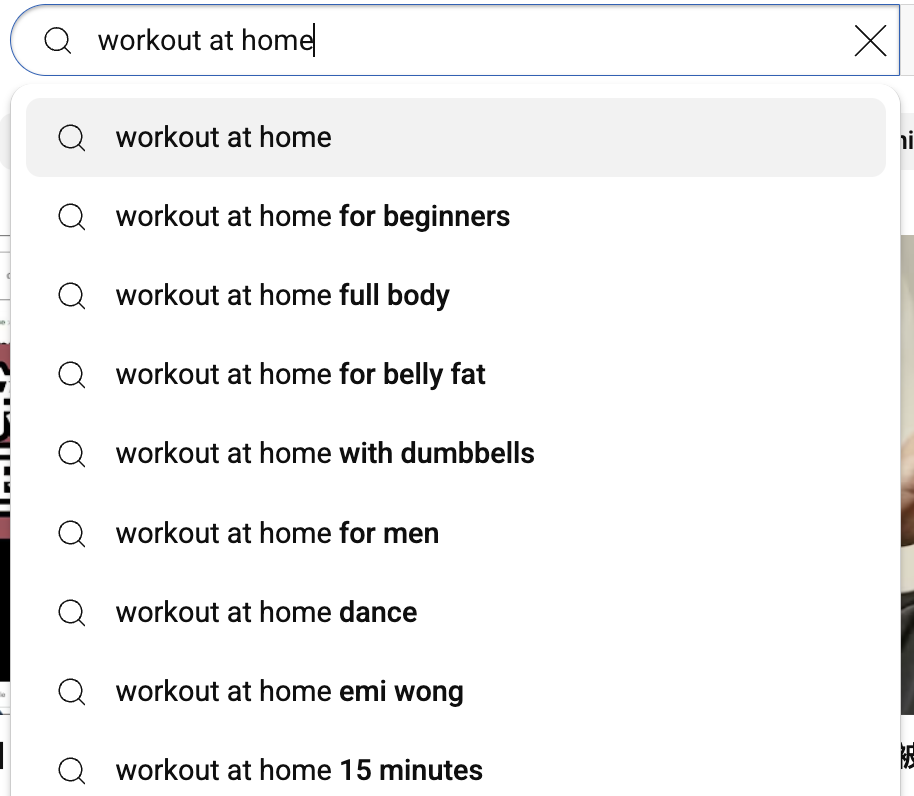 search workout at home on youtube